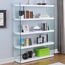 MODERN GLOSS WHITE BOOKCASE WITH TEMPERED GLASS SIDES
