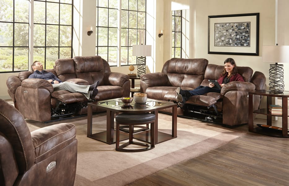 Catnapper Furniture Living Room Ferrington Power Reclining Sofa with Adjusting Headrest 61891-Dusk