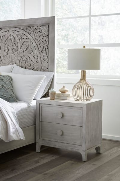 Modus Bedroom Boho Chic Nighstand In Washed White 1JQ981