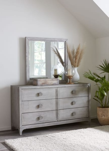 Modus Bedroom Boho Chic Six-Drawer Dresser In Washed White 1JQ982