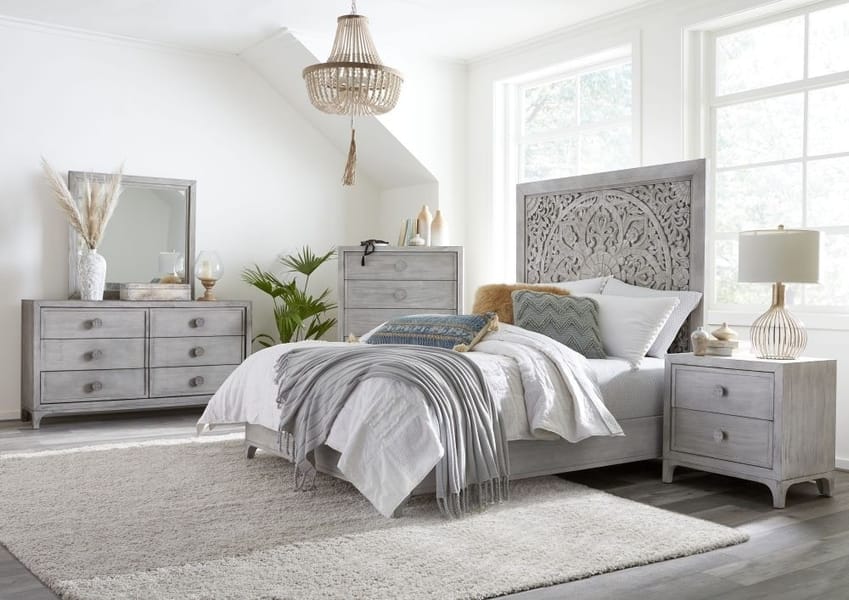 Modus Bedroom Boho Chic Six-Drawer Dresser In Washed White 1JQ982