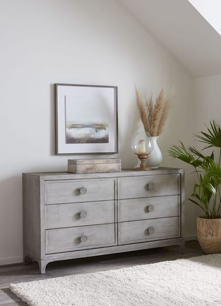 Bedroom Dressers Modus Bedroom Boho Chic Six-Drawer Dresser In Washed White  1JQ982 at iStyle Furniture Store