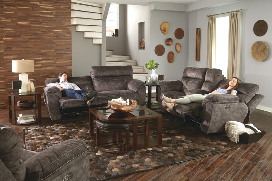 Catnapper Furniture Living Room Power Headrest with Lumbar Lay Flat Reclining Sofa 762221-Smoke
