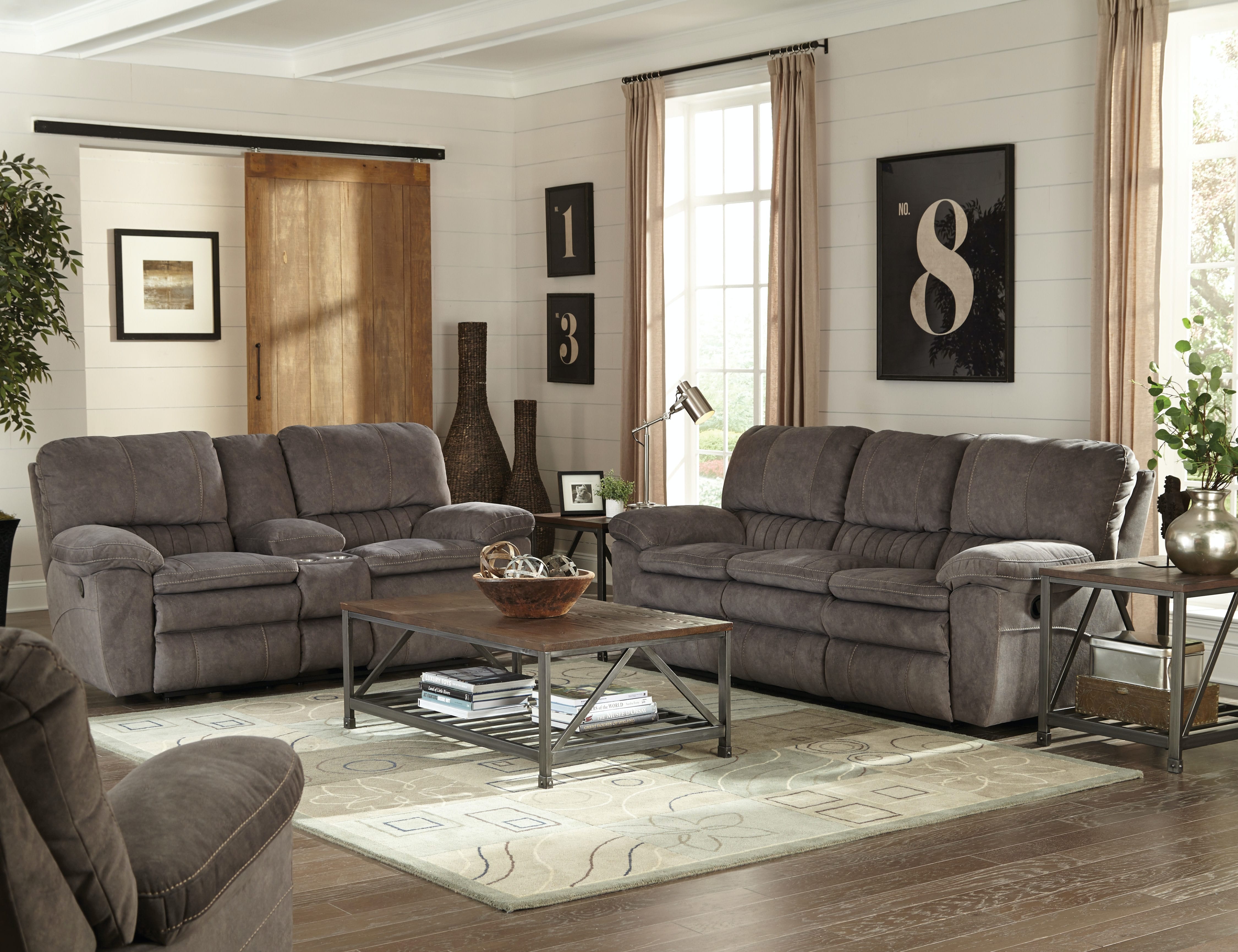Catnapper Furniture Living Room Power Lay Flat Recl Console Loveseat with Storage and Cupholders 62409-Graphite