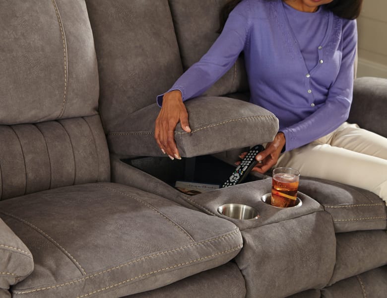 Catnapper Furniture Living Room Power Lay Flat Recl Console Loveseat with Storage and Cupholders 62409-Graphite