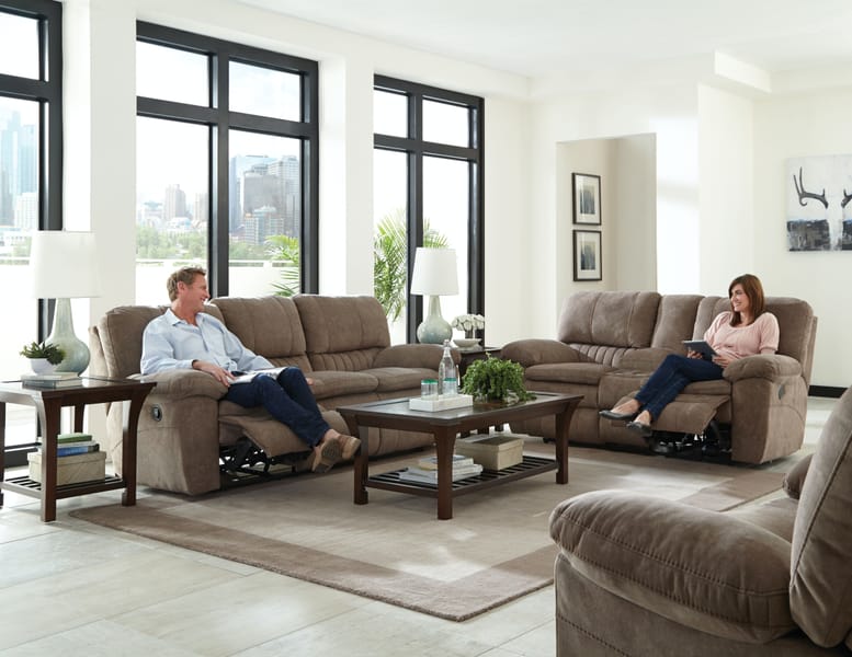 Catnapper Furniture Living Room Power Lay Flat Recl Console Loveseat with Storage and Cupholders 62409-Portabella