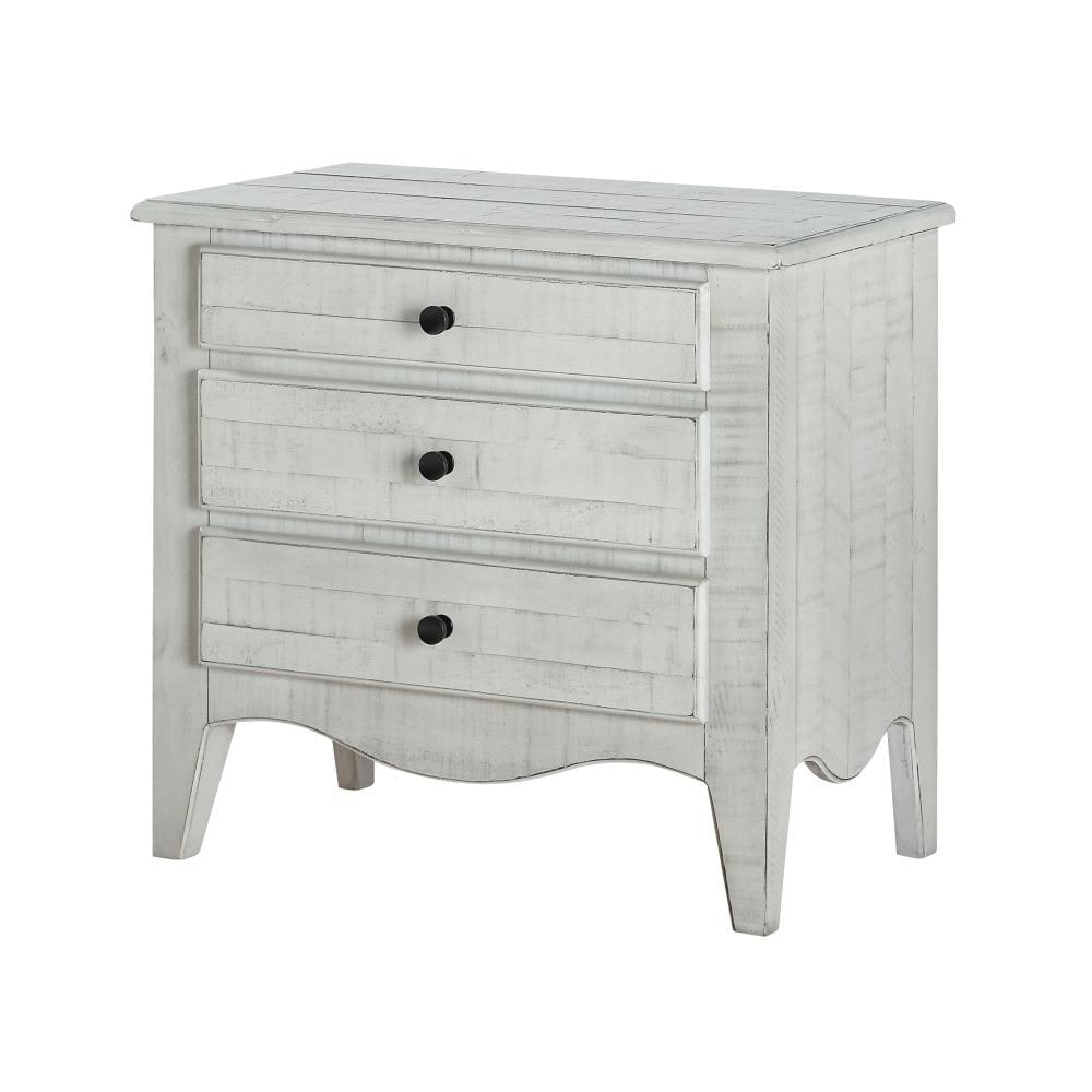 Modus Bedroom Ella Solid Wood Three Drawer Nightstand In White Wash 2G4381