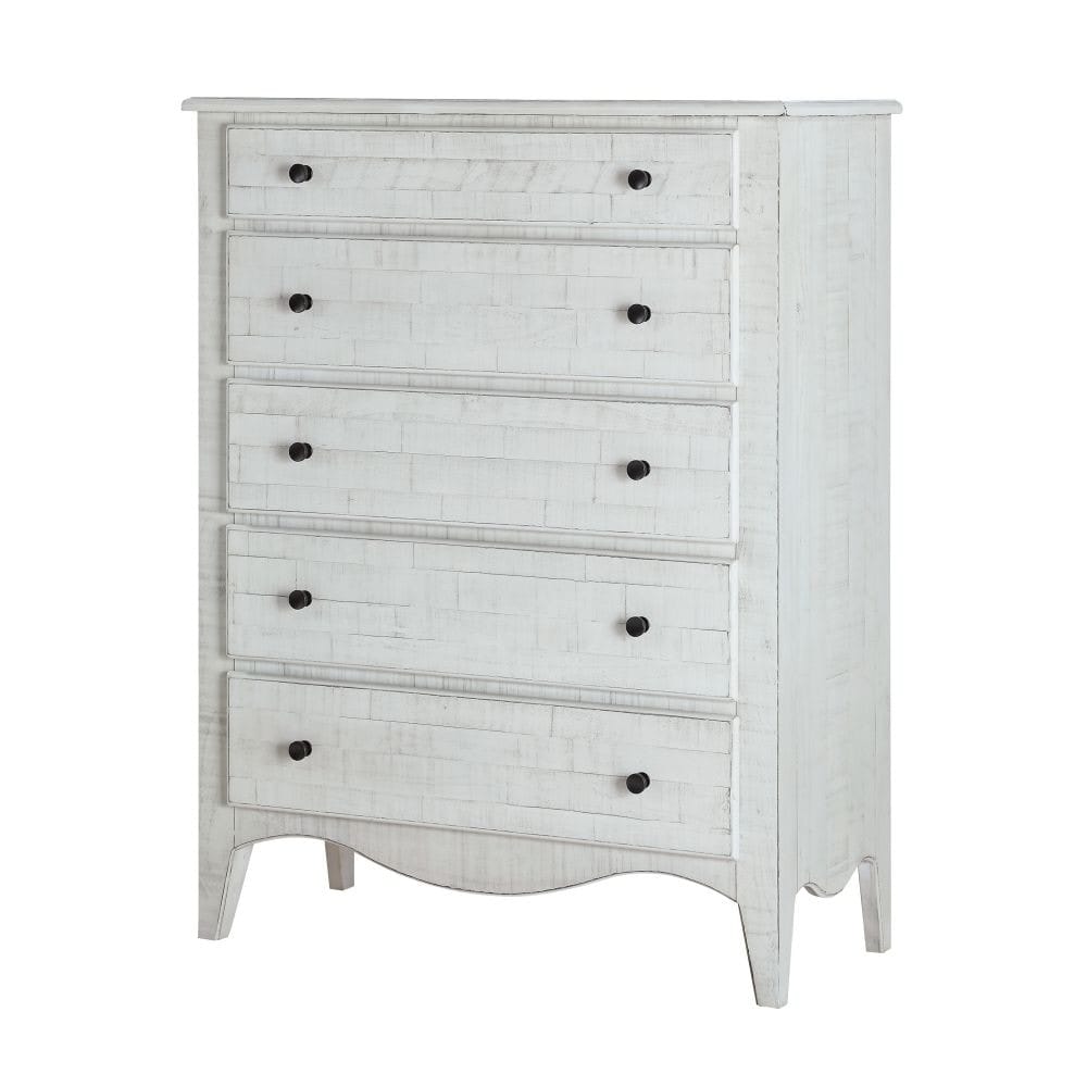 Modus Bedroom Ella Solid Wood Five Drawer Chest In White Wash 2G4384