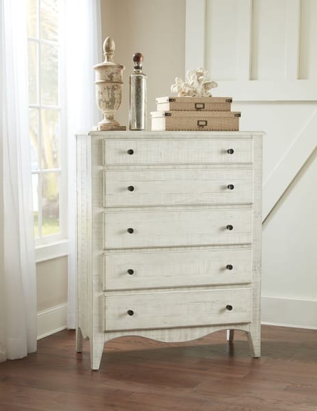 Modus Bedroom Ella Solid Wood Five Drawer Chest In White Wash 2G4384