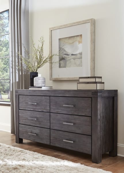 Modus Bedroom Meadow Six Drawer Solid Wood Dresser In Graphite 3FT382