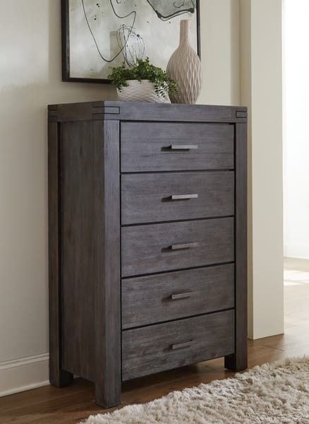 Modus Bedroom Meadow Five Drawer Solid Wood Chest In Graphite 3FT384