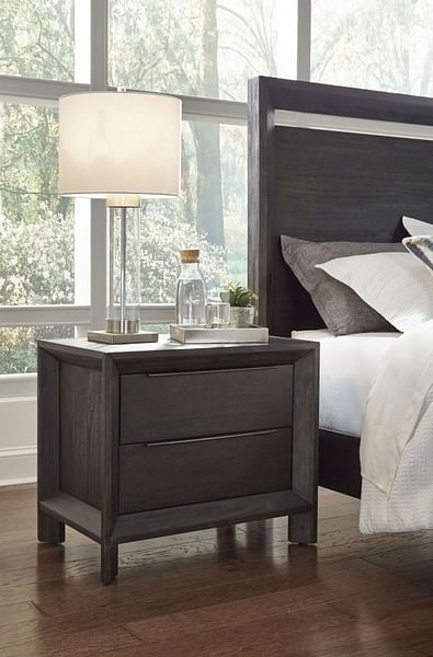 Modus Bedroom Chloe Solid Wood Two-Drawer Nightstand In Basalt Grey 3JU581