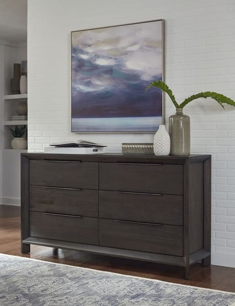 Modus Bedroom Chloe Solid Wood Six-Drawer Dresser In Basalt Grey 3JU582