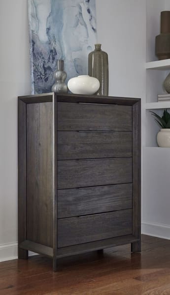 Modus Bedroom Chloe Solid Wood Five-Drawer Chest In Basalt Grey 3JU584