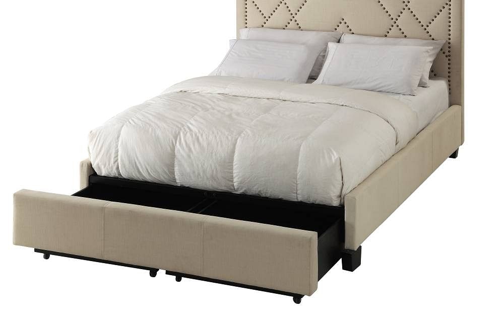 Modus Bedroom Vienne Nailhead Upholstered Platform Storage Bed In Powder 3Z45D720