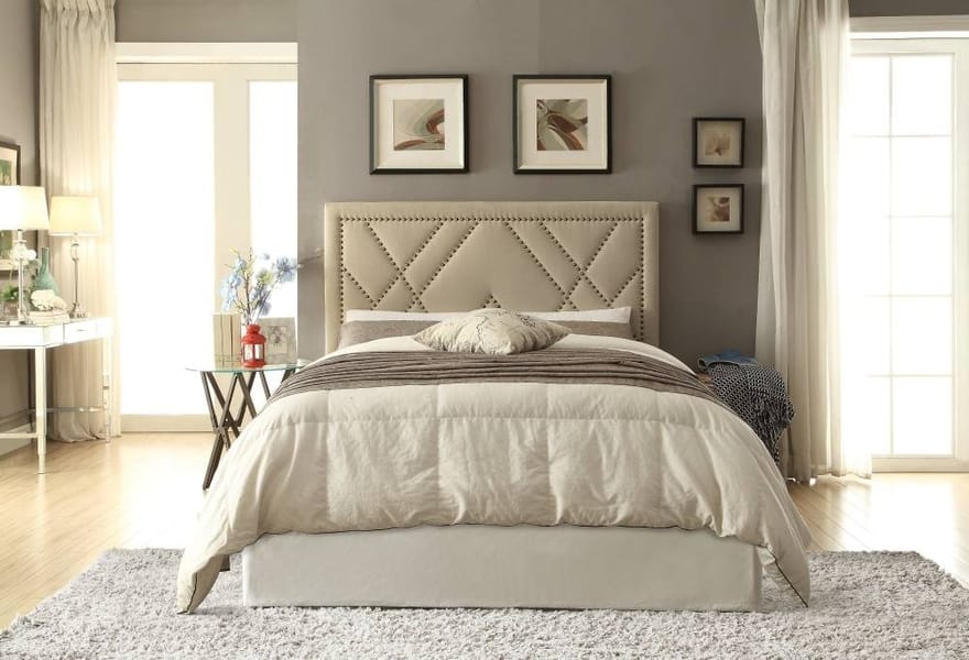 Modus Bedroom Vienne Nailhead Patterned Upholstered Headboard In Powder 3Z45L5BH20