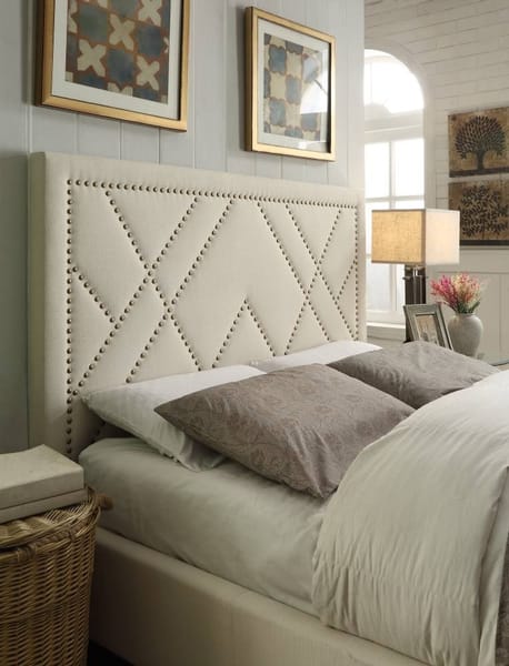 Modus Bedroom Vienne Nailhead Patterned Upholstered Headboard In Powder 3Z45L5BH20