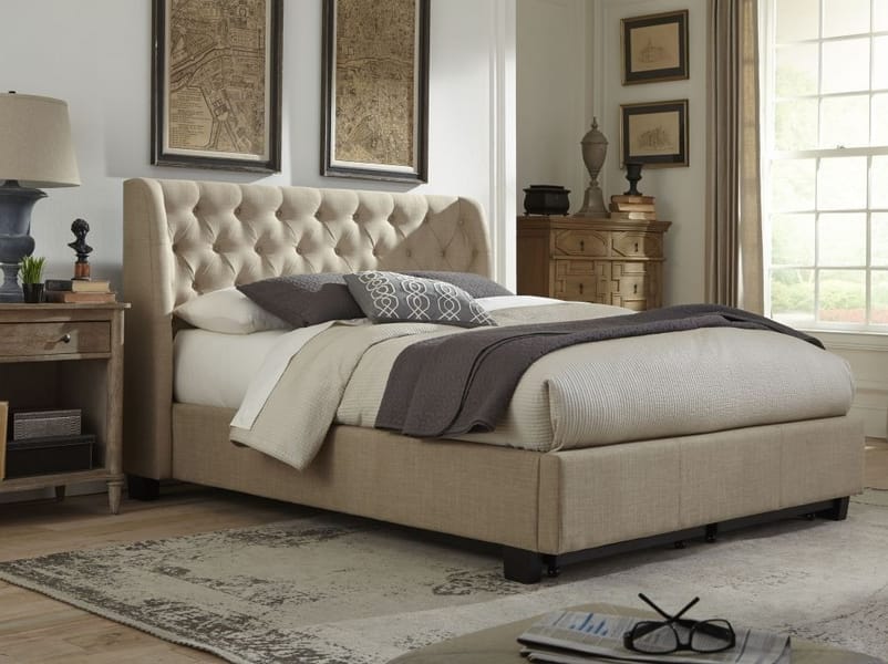 Modus Bedroom Levi Tufted Footboard Storage Bed In Toast Linen 3ZL7D446