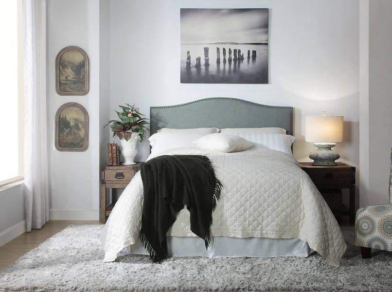 Modus Bedroom Ariana Camelback Upholstered Headboard In Bluebird Linen 3ZR2L5BH10