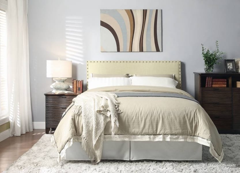 Modus Bedroom Tavel Nailhead Upholstered Platform Bed In Tumbleweed 3ZS1L412