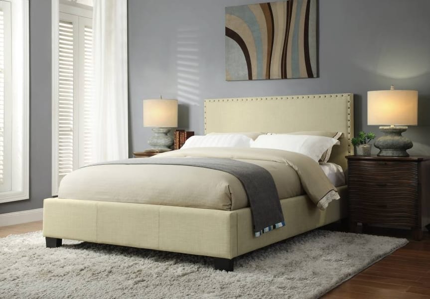 Modus Bedroom Tavel Nailhead Upholstered Platform Bed In Tumbleweed 3ZS1L412