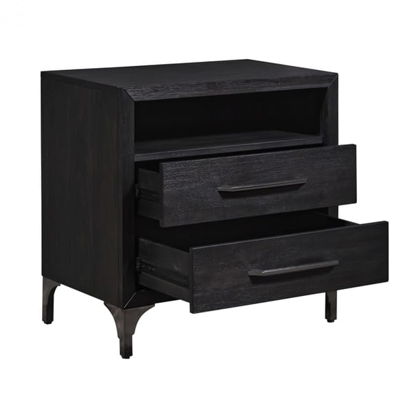 Modus Bedroom Lucerne Two-Drawer Metal Leg Nightstand In Vintage Coffee 5NL281