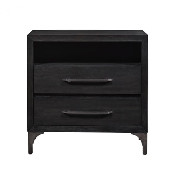 Modus Bedroom Lucerne Two-Drawer Metal Leg Nightstand In Vintage Coffee 5NL281