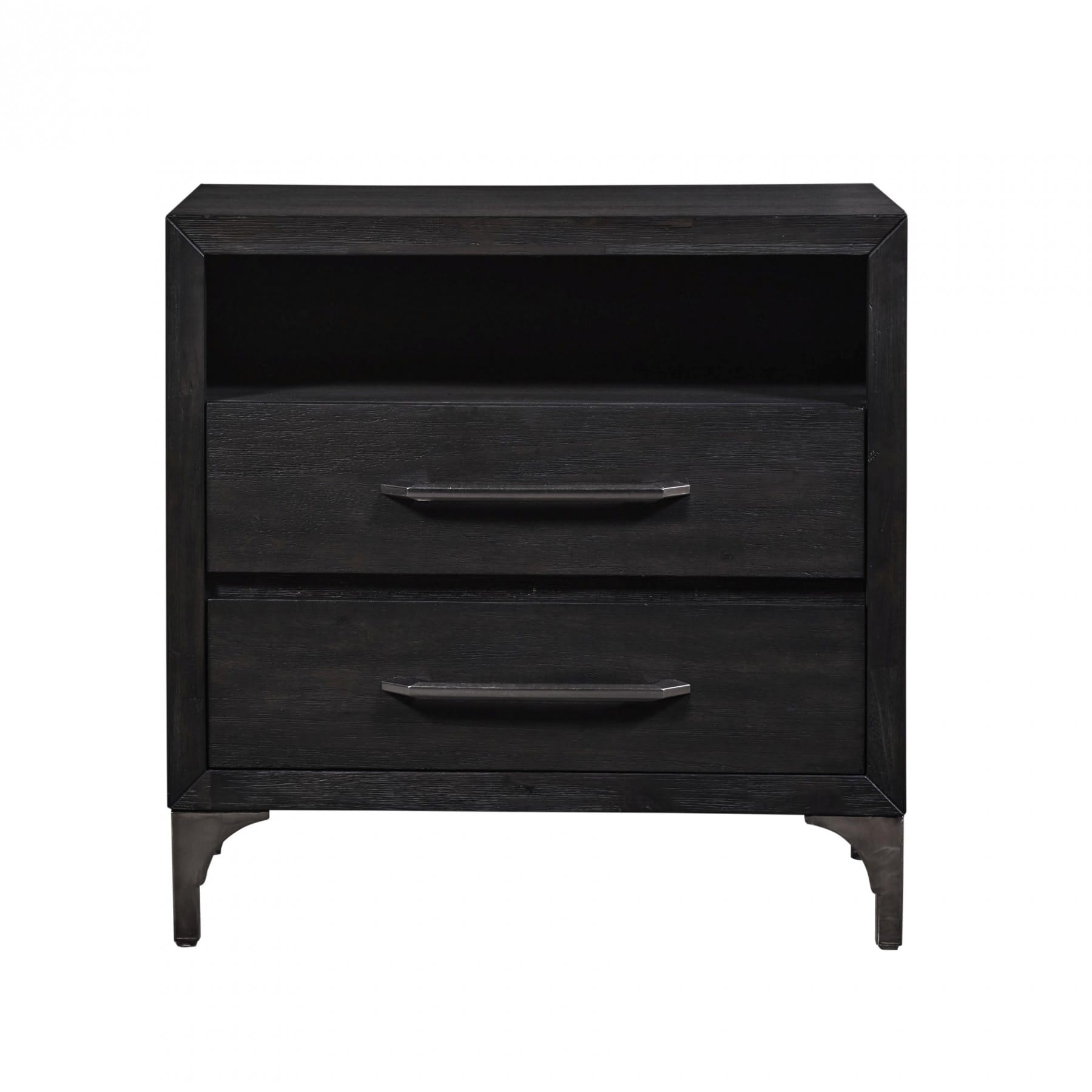 Modus Bedroom Lucerne Two-Drawer Metal Leg Nightstand In Vintage Coffee 5NL281