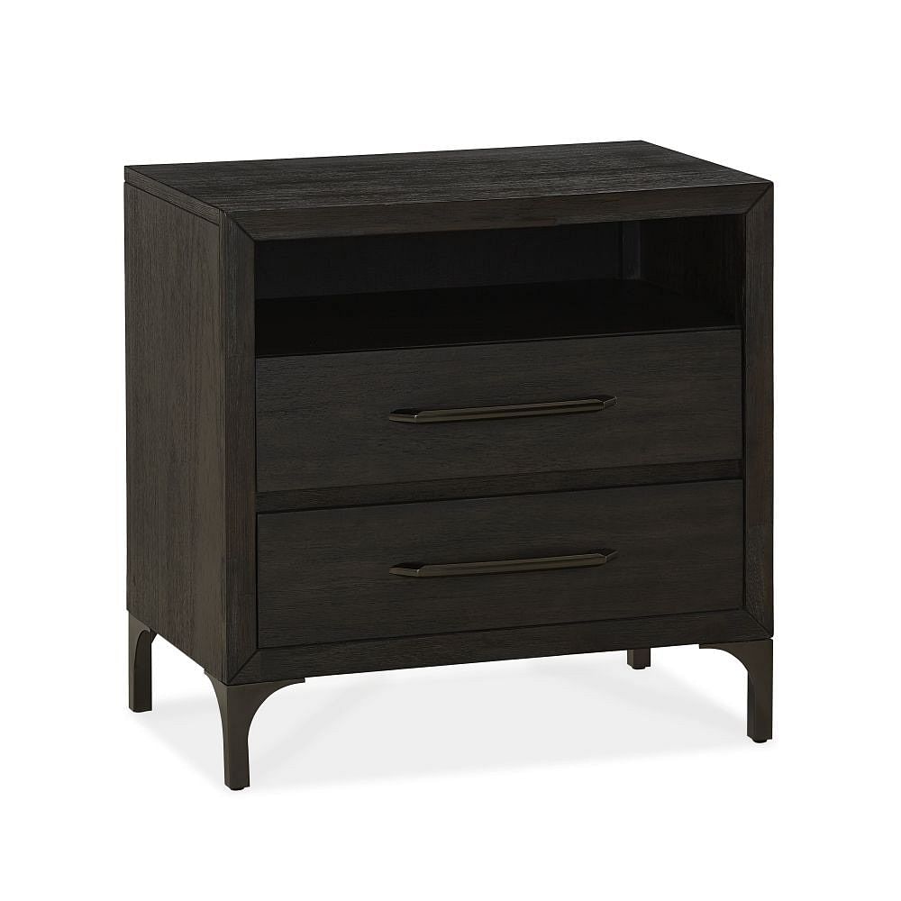 Nightstand with 2 Drawers, Modern End Table with Metal Legs Wood