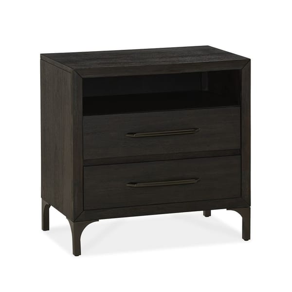 Modus Bedroom Lucerne Two-Drawer Metal Leg Nightstand In Vintage Coffee 5NL281
