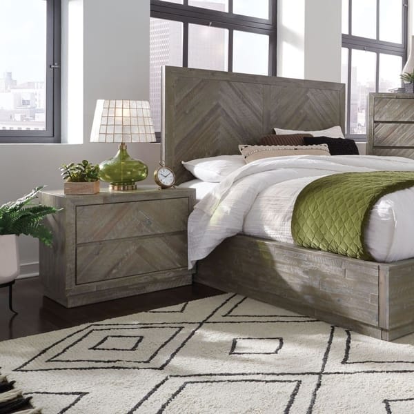 Modus Bedroom Herringbone Solid Wood Two Drawer Nightstand In Rustic Latte 5QS381