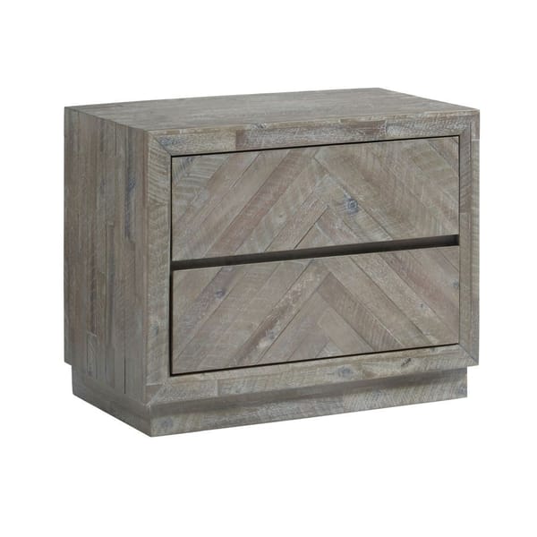 Modus Bedroom Herringbone Solid Wood Two Drawer Nightstand In Rustic Latte 5QS381