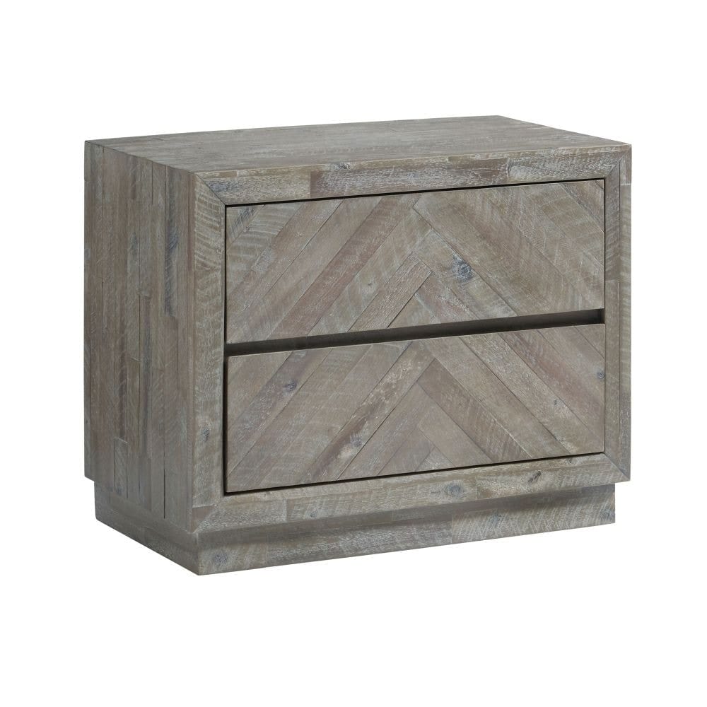 Modus Bedroom Herringbone Solid Wood Two Drawer Nightstand In Rustic Latte 5QS381