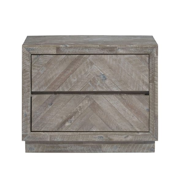 Modus Bedroom Herringbone Solid Wood Two Drawer Nightstand In Rustic Latte 5QS381