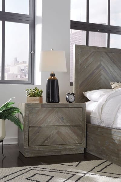 Modus Bedroom Herringbone Solid Wood Two Drawer Nightstand In Rustic Latte 5QS381