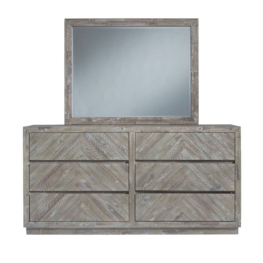 Modus Bedroom Herringbone Solid Wood Six Drawer Dresser In Rustic Latte 5QS382