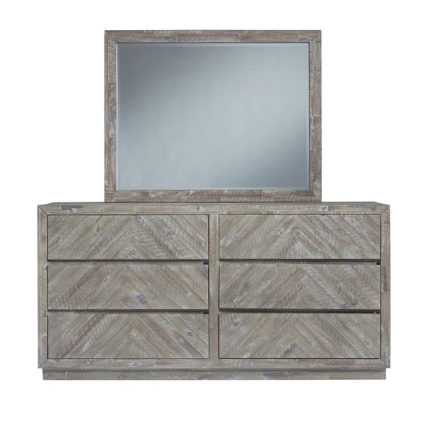 Modus Bedroom Herringbone Solid Wood Six Drawer Dresser In Rustic Latte 5QS382