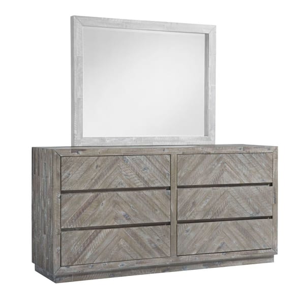 Modus Bedroom Herringbone Solid Wood Six Drawer Dresser In Rustic Latte 5QS382