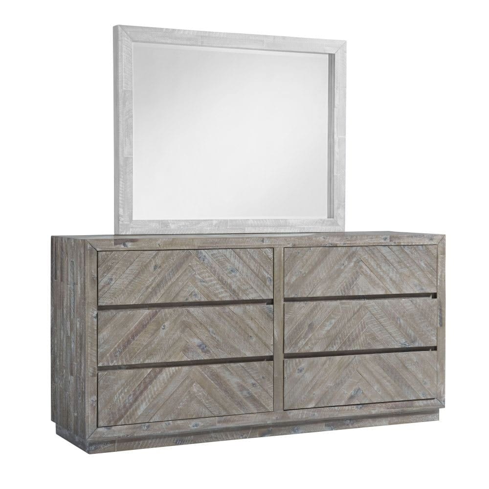 Modus Bedroom Herringbone Solid Wood Six Drawer Dresser In Rustic Latte 5QS382