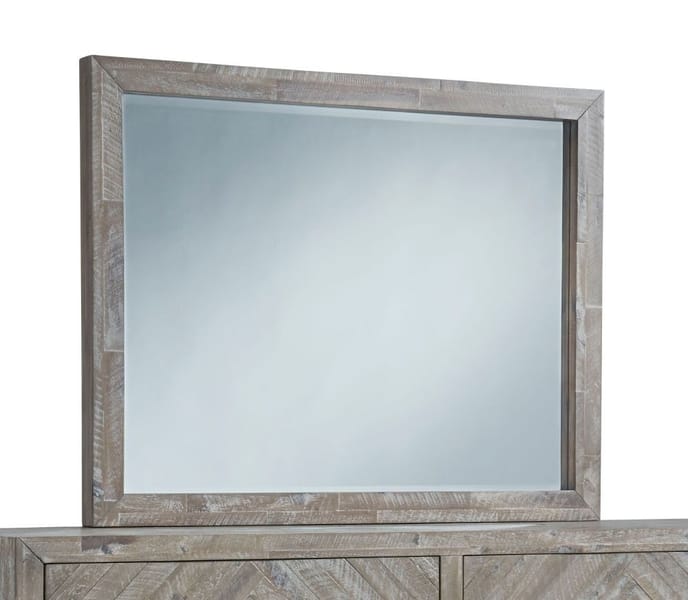 Modus Accessories Herringbone Solid Wood Beveled Glass Mirror In Rustic Latte 5QS383