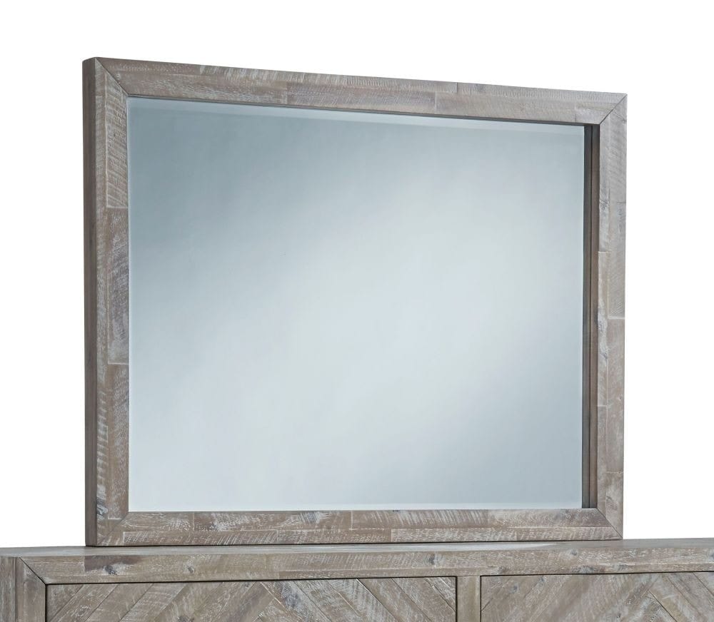 Modus Accessories Herringbone Solid Wood Beveled Glass Mirror In Rustic Latte 5QS383