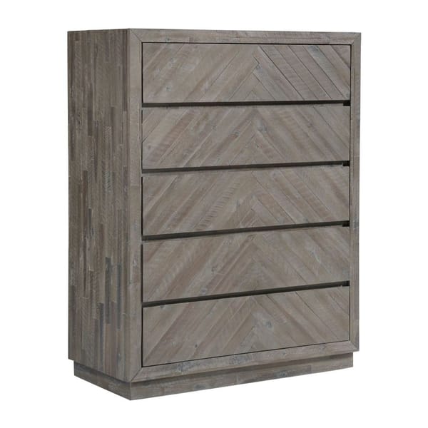 Modus Bedroom Herringbone Solid Wood 5 Drawer Chest In Rustic Latte 5QS384