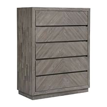 Modus Bedroom Herringbone Solid Wood 5 Drawer Chest In Rustic Latte 5QS384