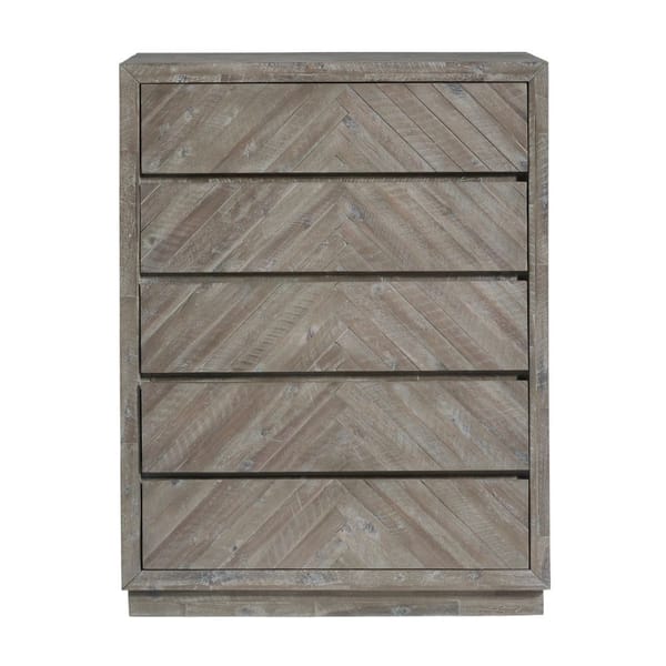 Modus Bedroom Herringbone Solid Wood 5 Drawer Chest In Rustic Latte 5QS384