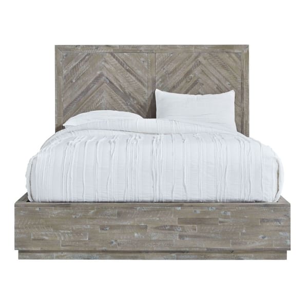 Modus Bedroom Herringbone Solid Wood Platform Bed In Rustic Latte 5QS3H5