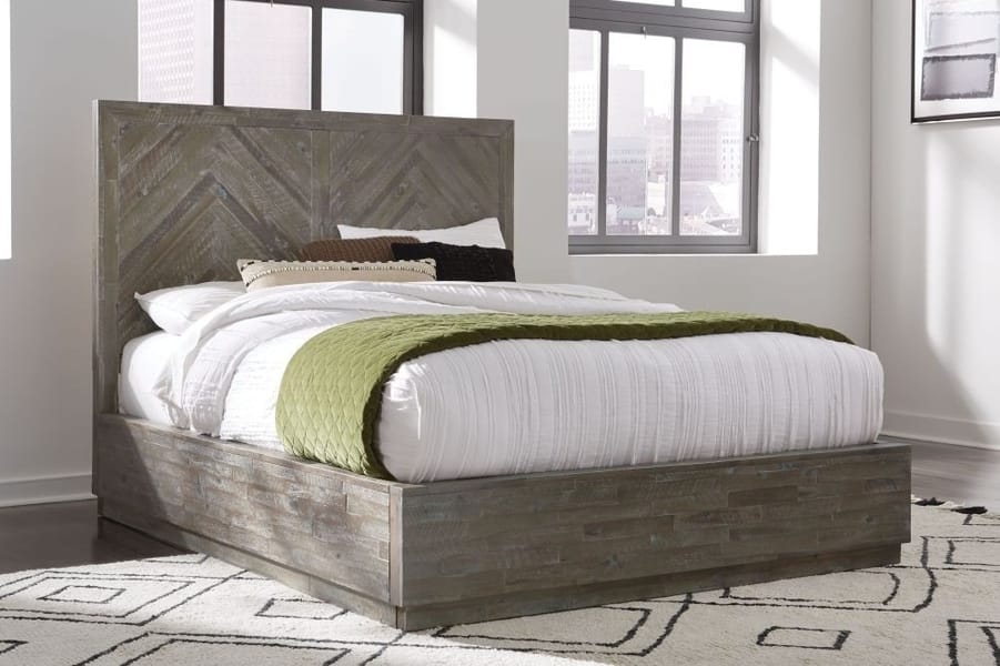 Modus Bedroom Herringbone Solid Wood Platform Bed In Rustic Latte 5QS3H5