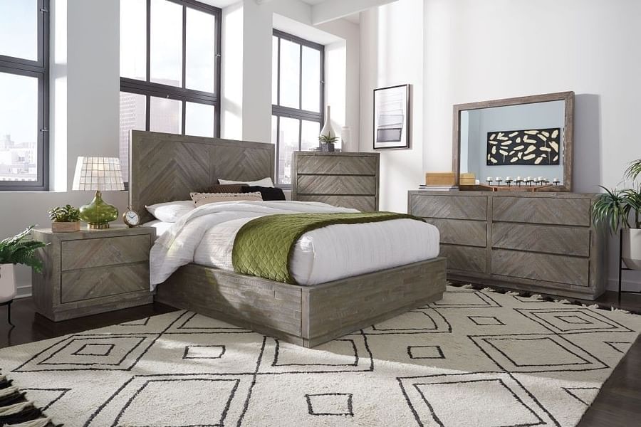 Modus Bedroom Herringbone Solid Wood Footboard Storage Bed In Rustic Latte 5QS3P5