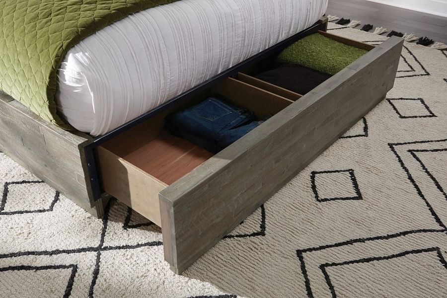 Modus Bedroom Herringbone Solid Wood Footboard Storage Bed In Rustic Latte 5QS3P5