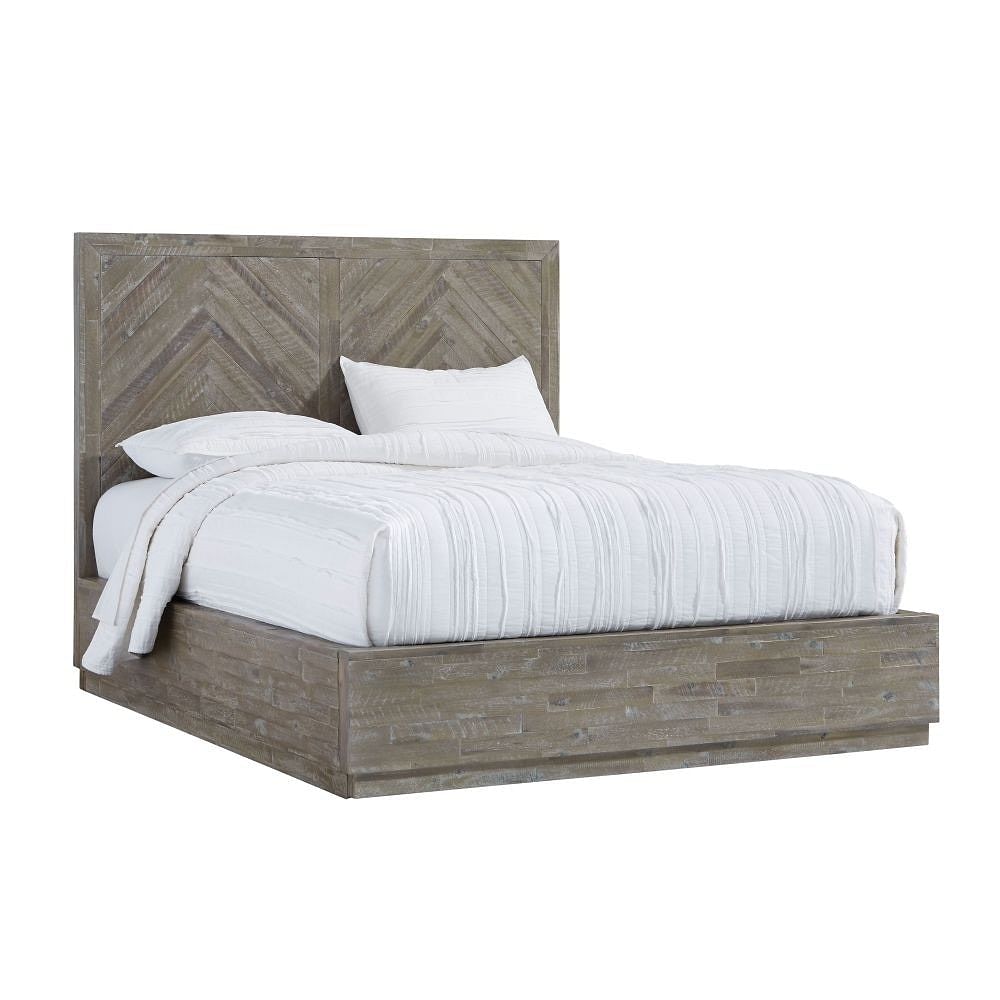 Modus Bedroom Herringbone Solid Wood Footboard Storage Bed In Rustic Latte 5QS3P5