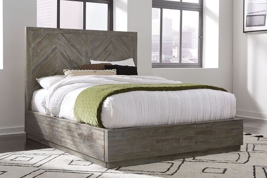 Modus Bedroom Herringbone Solid Wood Footboard Storage Bed In Rustic Latte 5QS3P5